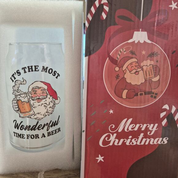 Amazon Other - It's A Wondeful Time For A Beer 16 oz Santa Drinking Glass Funny XMAS Gift s3
